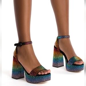 Larroudé Dolly Crystal Platform Ankle-Strap Sandals SZ 8.5 M NIB